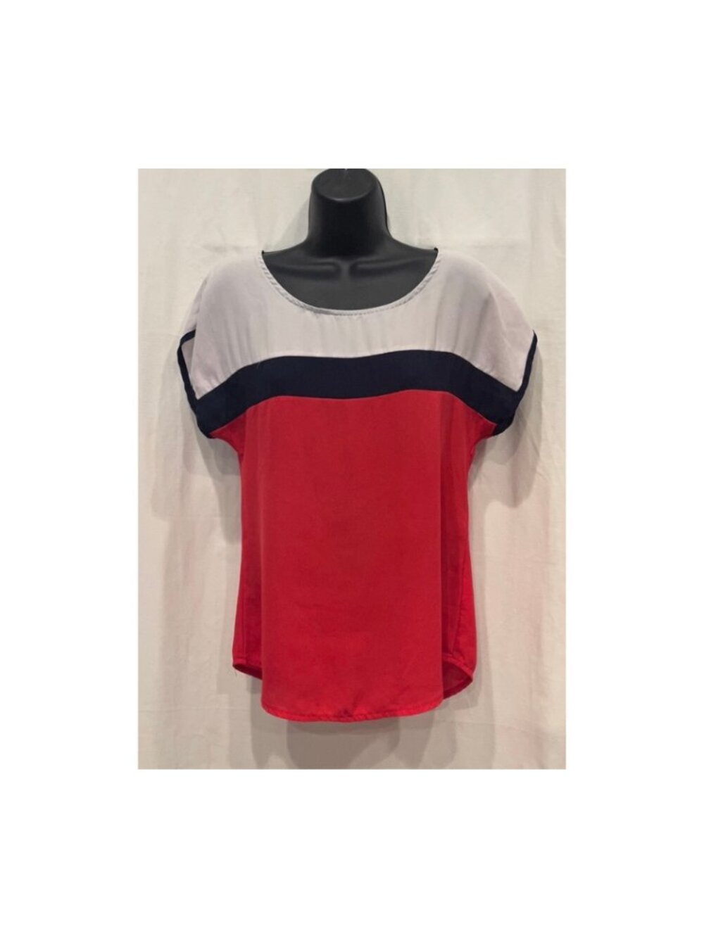 Women’s Red White Navy Color Block Short Sleeve Top